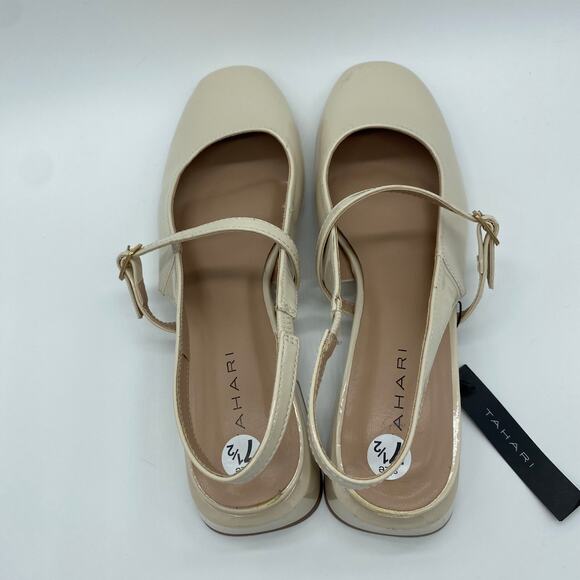 NWT Tahari Cream Patent Leather Mary Jane Kitten Heels Slingback Women size 7.5 - Picture 5 of 8